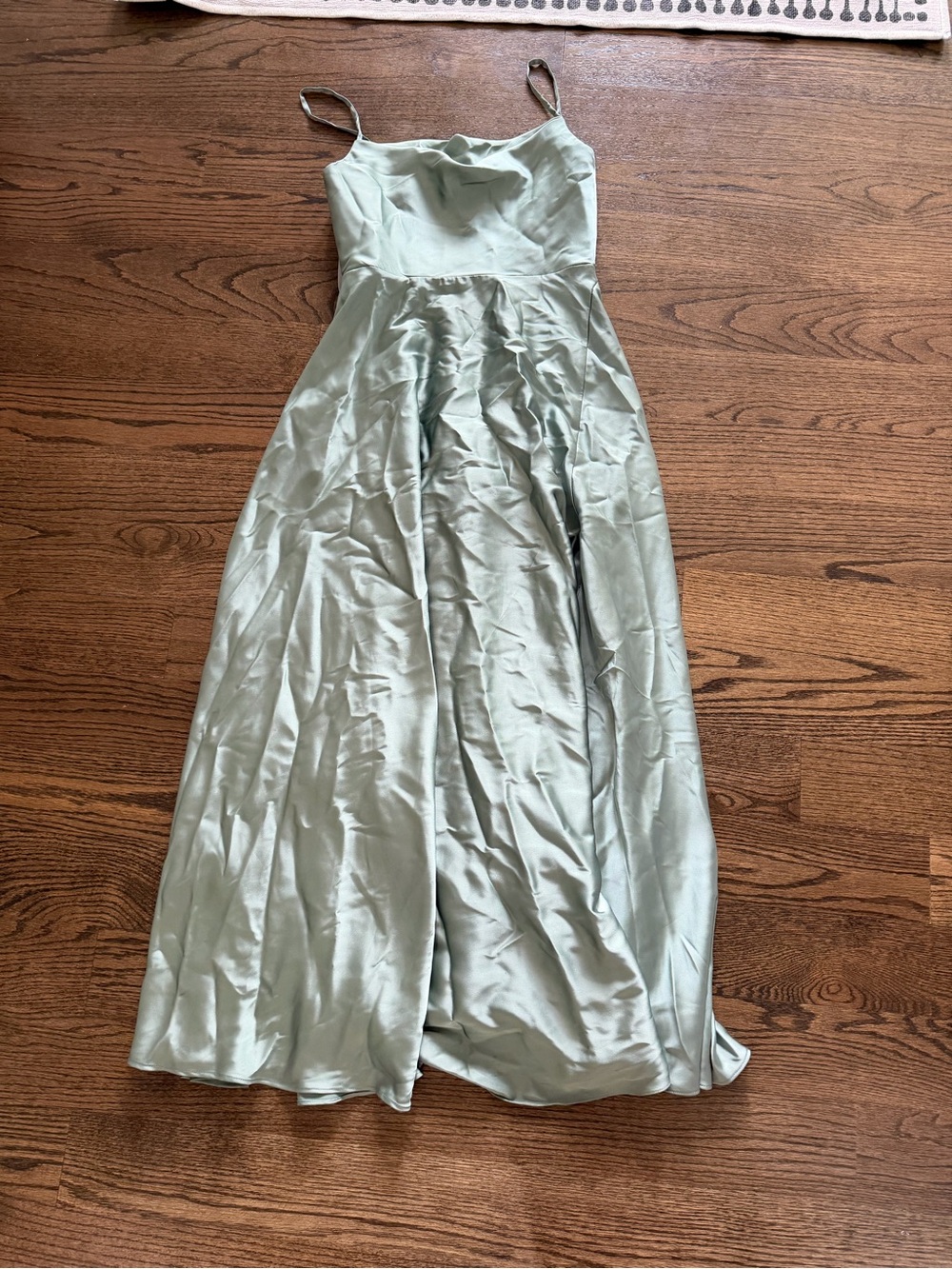 Azazie Satin Spaghetti-Strap Maxi Dress in Sage